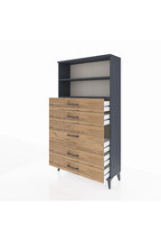 Arges Dolap 2 Raflı 5 Çekmeceli 88x30x163 Antrasit-Çam