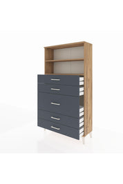 Arges Dolap 2 Raflı 5 Çekmeceli 88x30x163 Çam-Antrasit