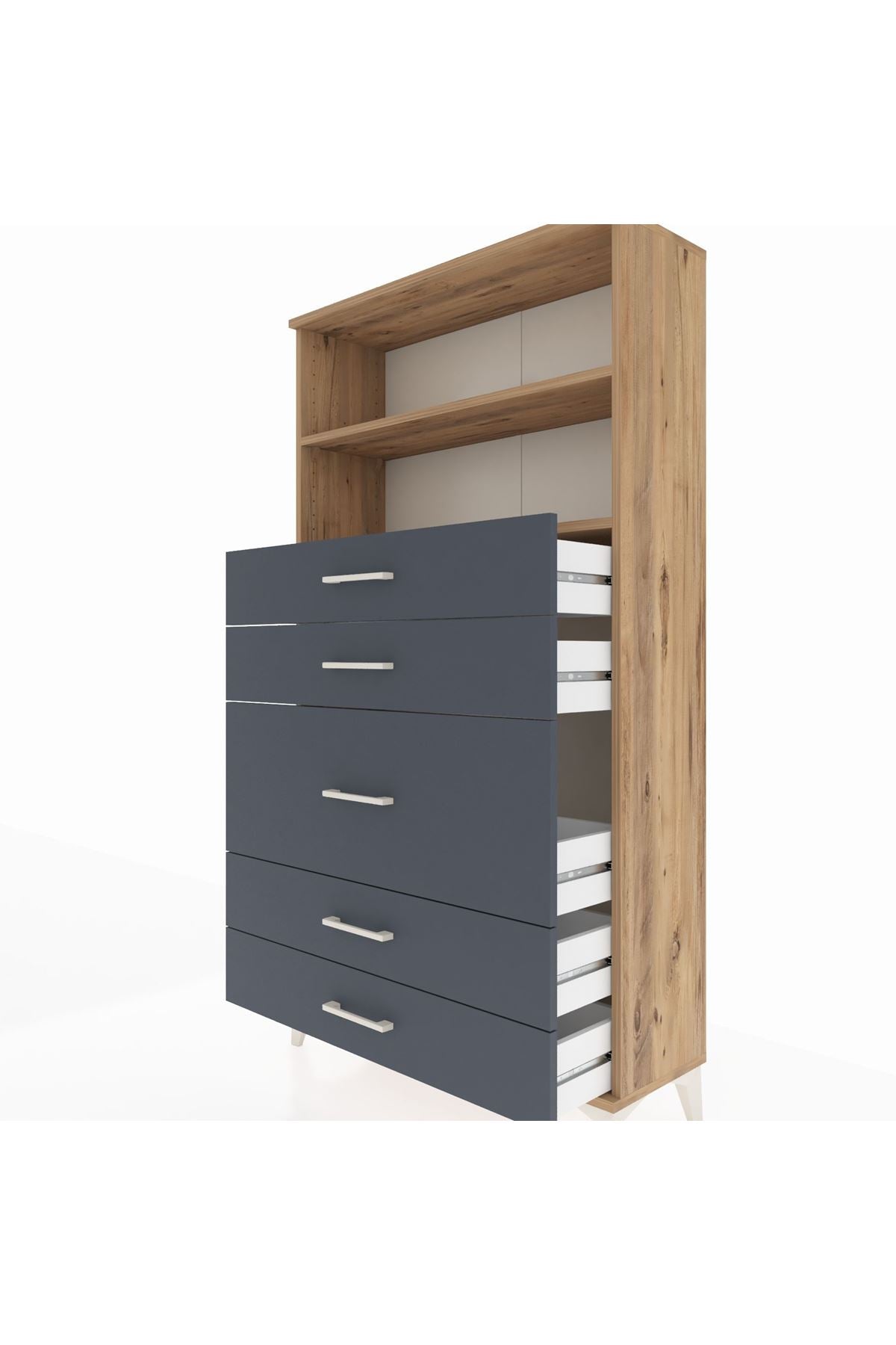 Arges Dolap 2 Raflı 5 Çekmeceli 88x30x163 Çam-Antrasit