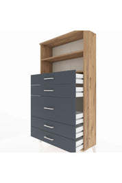 Arges Dolap 2 Raflı 5 Çekmeceli 88x30x163 Çam-Antrasit