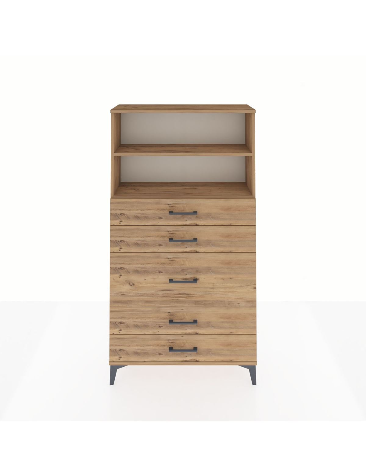 Arges Dolap 2 Raflı 5 Çekmeceli 88x30x163 Çam-Çam