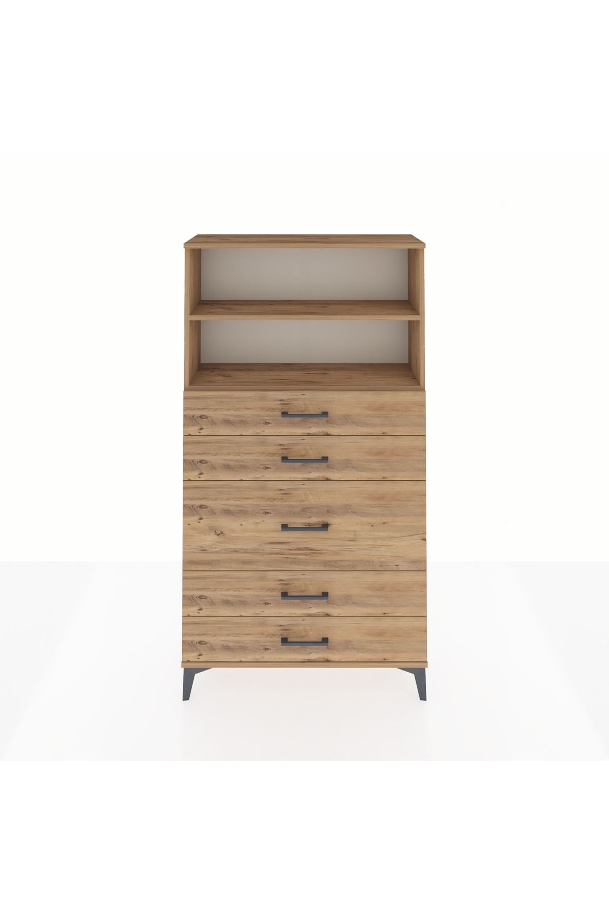 Arges Dolap 2 Raflı 5 Çekmeceli 88x30x163 Çam-Çam