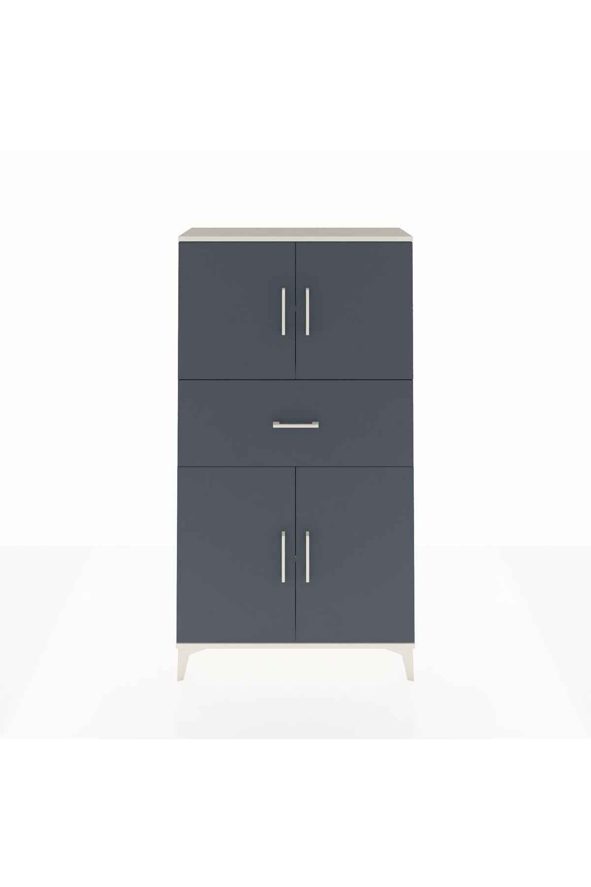 Arges Dolap 3 Raflı Tek Çekmeceli 4 Kapaklı 88x30x163 Aytaşı-Antrasit