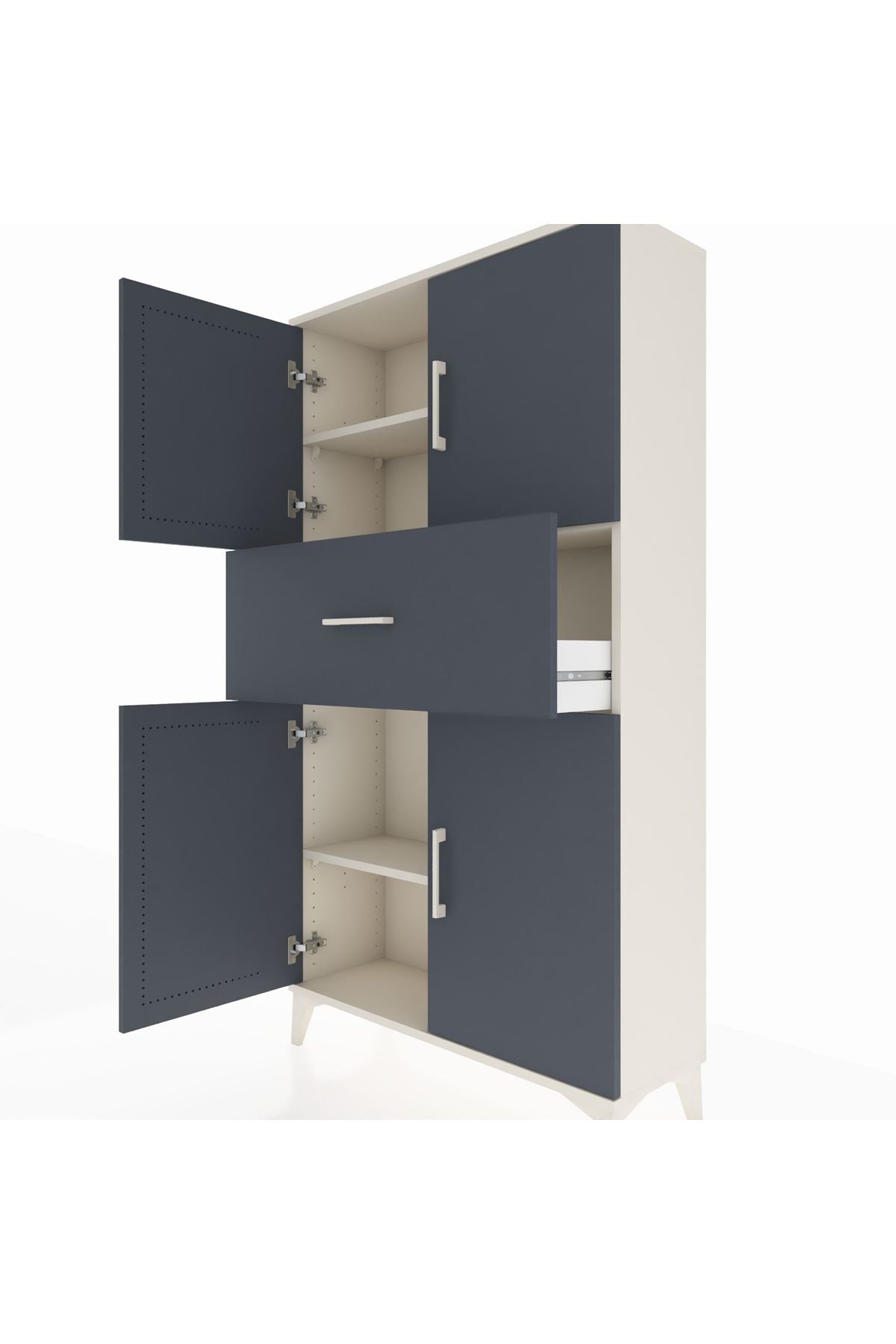 Arges Dolap 3 Raflı Tek Çekmeceli 4 Kapaklı 88x30x163 Aytaşı-Antrasit