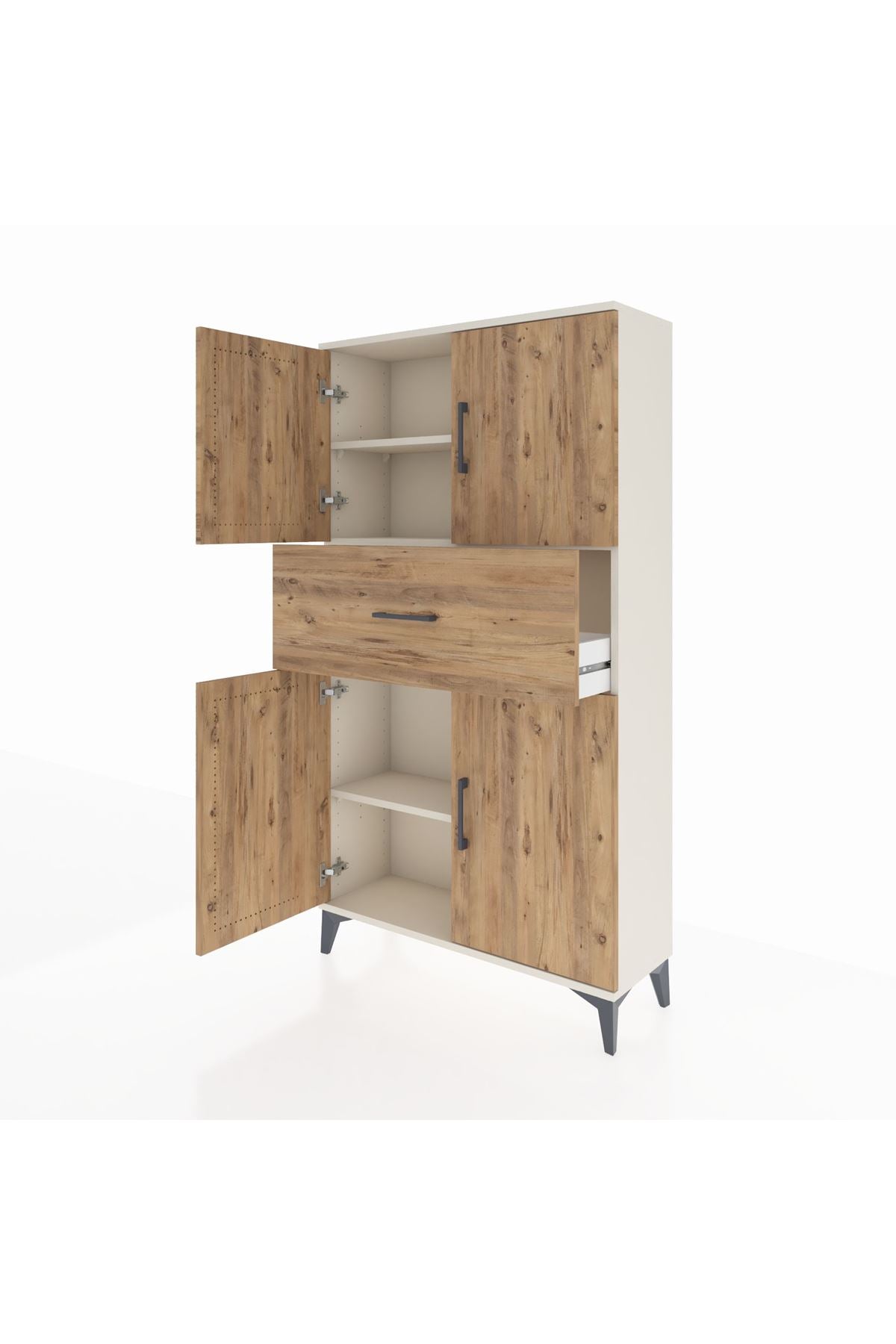 Arges Dolap 3 Raflı Tek Çekmeceli 4 Kapaklı 88x30x163 Aytaşı-Çam