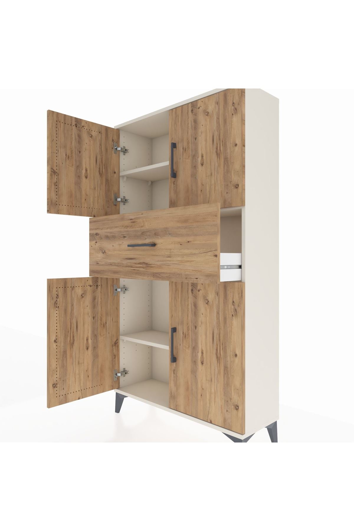 Arges Dolap 3 Raflı Tek Çekmeceli 4 Kapaklı 88x30x163 Aytaşı-Çam