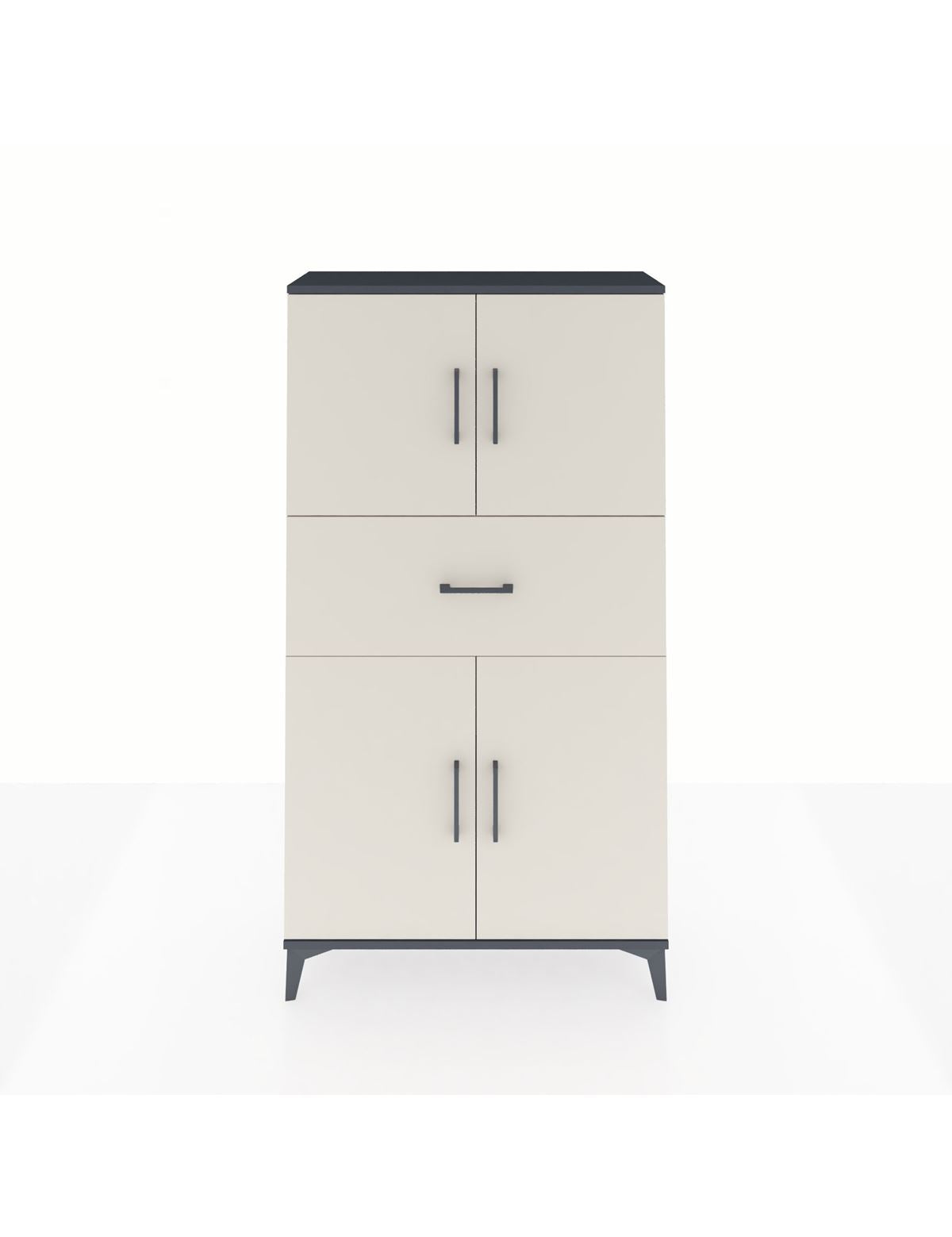 Arges Dolap 3 Raflı Tek Çekmeceli 4 Kapaklı 88x30x163 Antrasit-Aytaşı