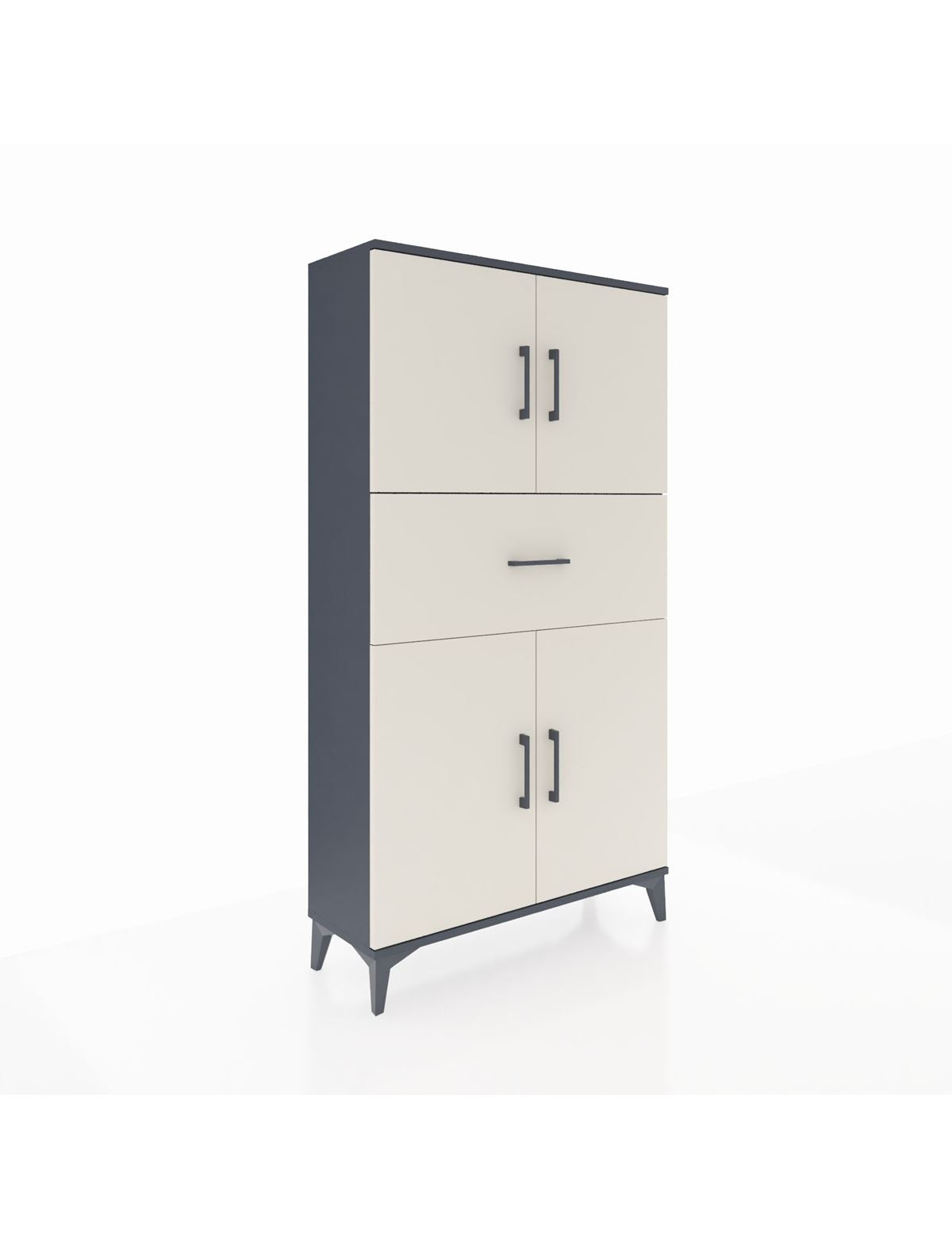 Arges Dolap 3 Raflı Tek Çekmeceli 4 Kapaklı 88x30x163 Antrasit-Aytaşı