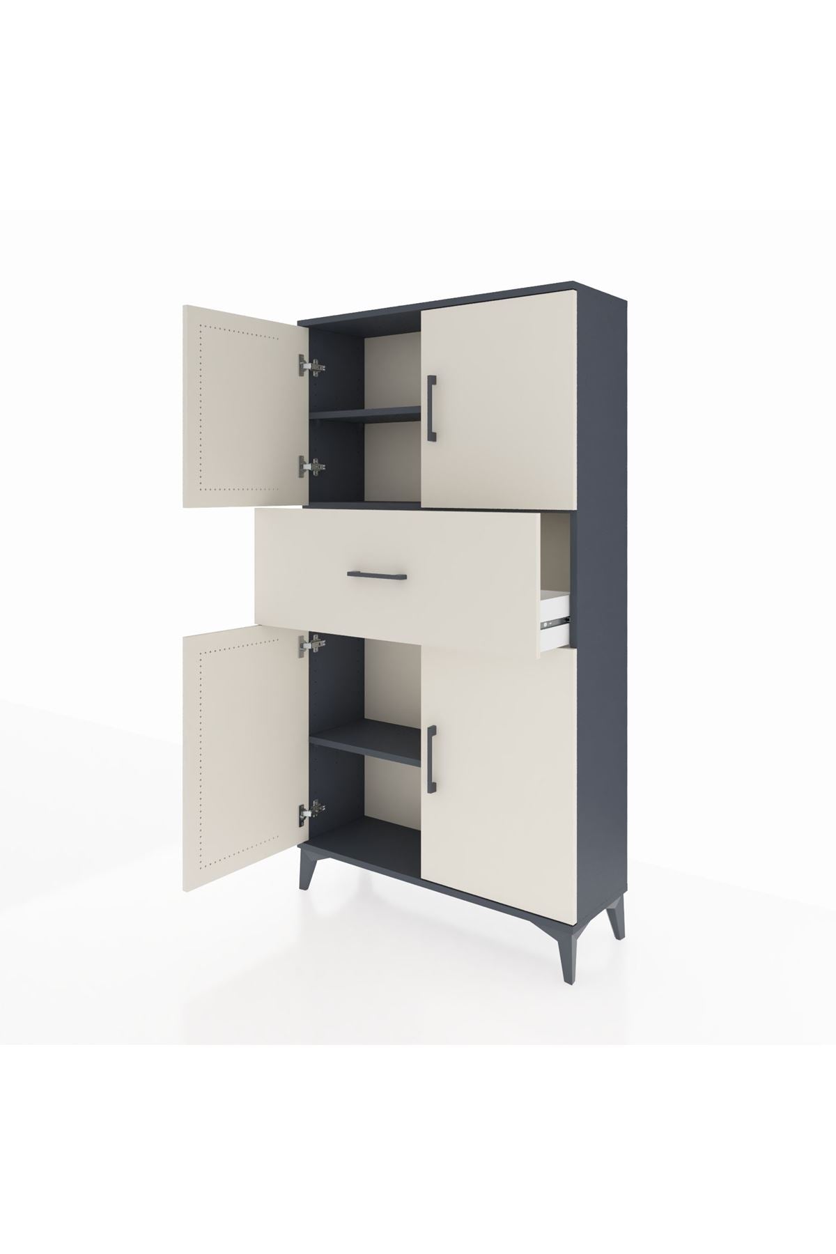 Arges Dolap 3 Raflı Tek Çekmeceli 4 Kapaklı 88x30x163 Antrasit-Aytaşı