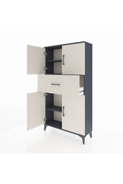 Arges Dolap 3 Raflı Tek Çekmeceli 4 Kapaklı 88x30x163 Antrasit-Aytaşı