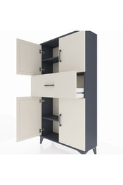 Arges Dolap 3 Raflı Tek Çekmeceli 4 Kapaklı 88x30x163 Antrasit-Aytaşı