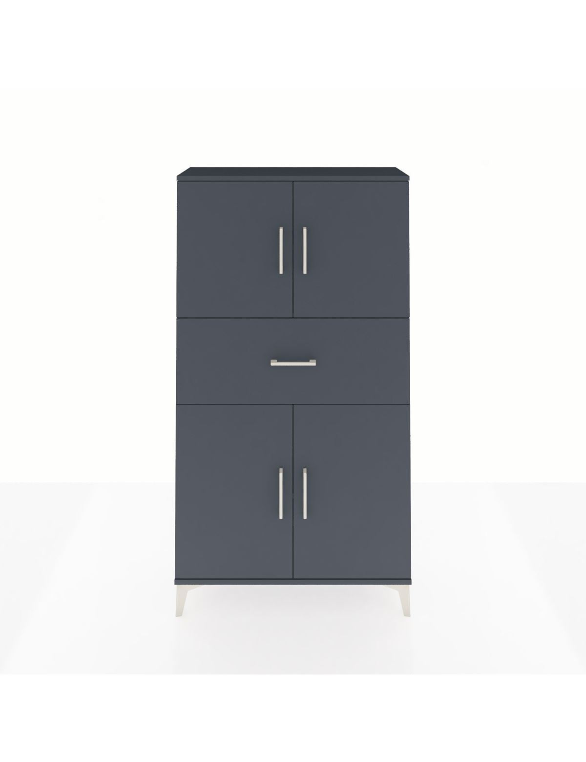 Arges Dolap 3 Raflı Tek Çekmeceli 4 Kapaklı 88x30x163 Antrasit-Antrasit