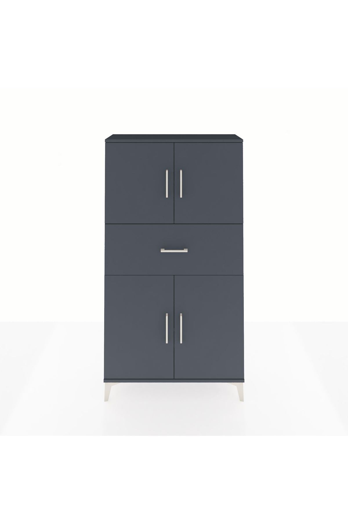 Arges Dolap 3 Raflı Tek Çekmeceli 4 Kapaklı 88x30x163 Antrasit-Antrasit