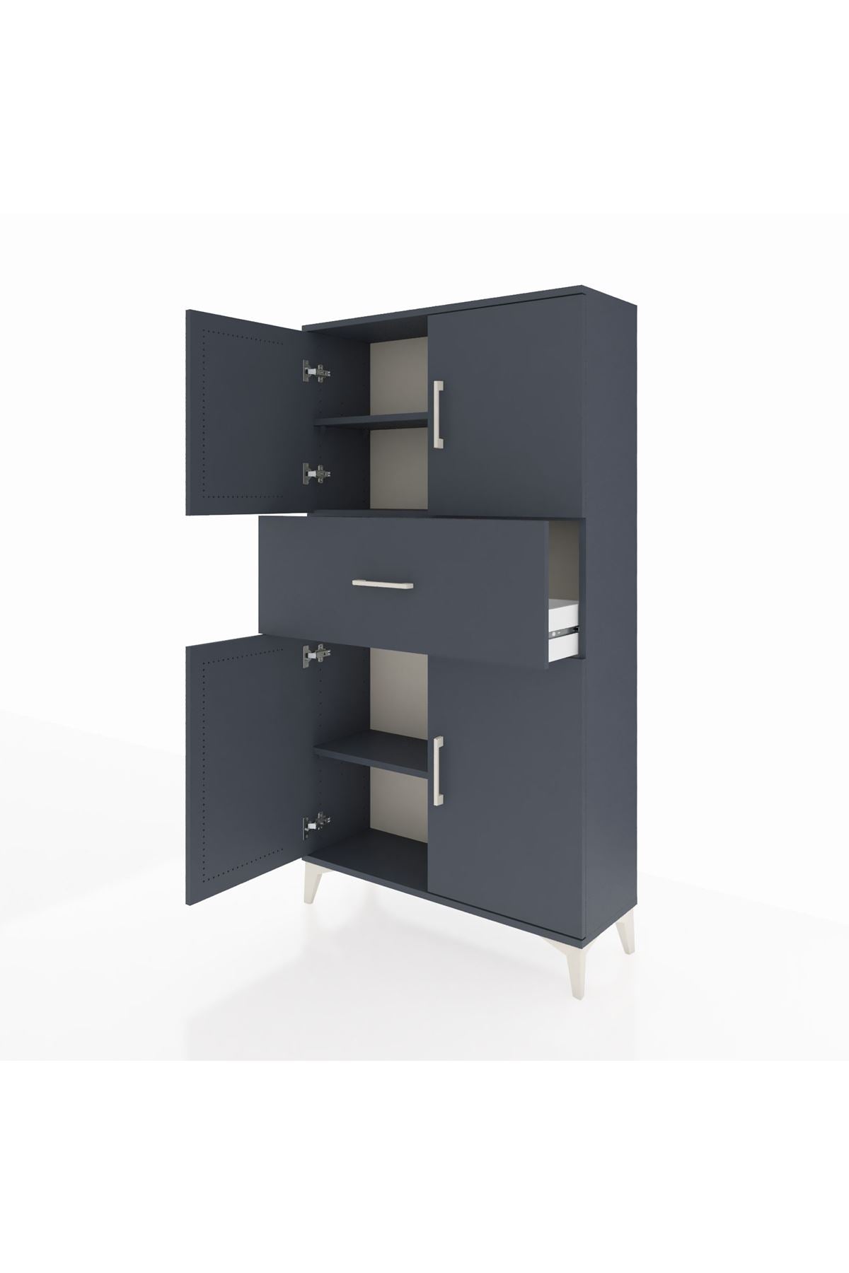 Arges Dolap 3 Raflı Tek Çekmeceli 4 Kapaklı 88x30x163 Antrasit-Antrasit