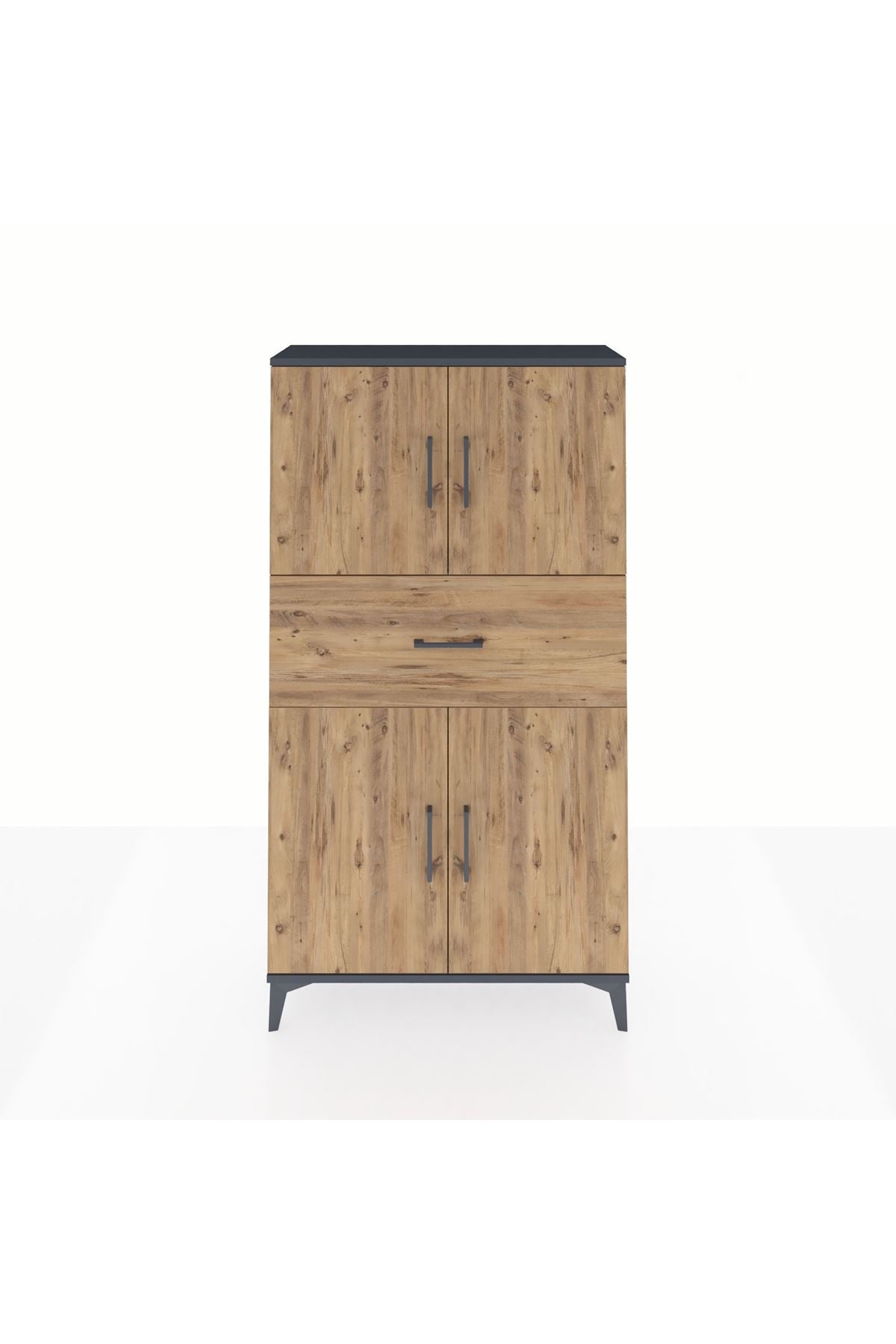 Arges Dolap 3 Raflı Tek Çekmeceli 4 Kapaklı 88x30x163 Antrasit-Çam