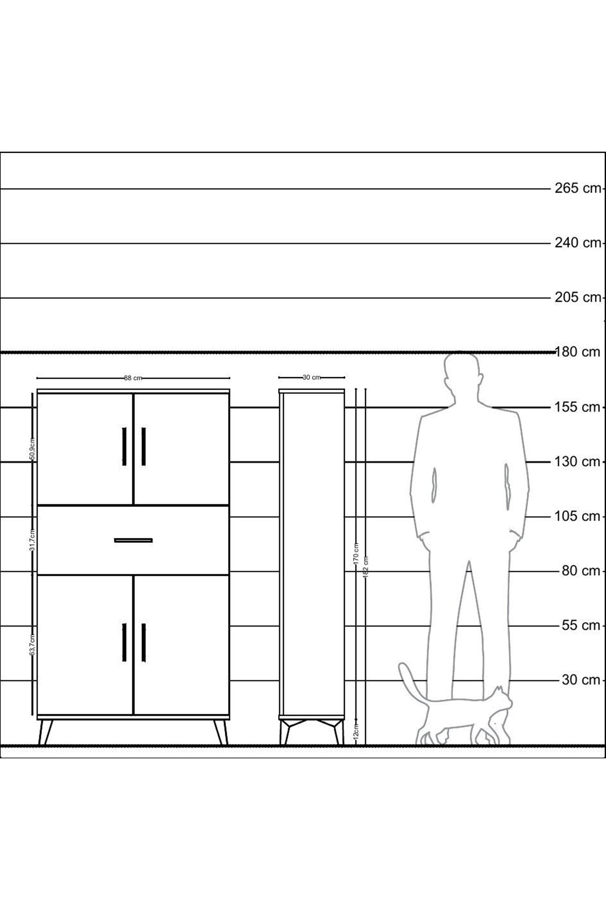 Arges Dolap 3 Raflı Tek Çekmeceli 4 Kapaklı 88x30x163 Antrasit-Çam
