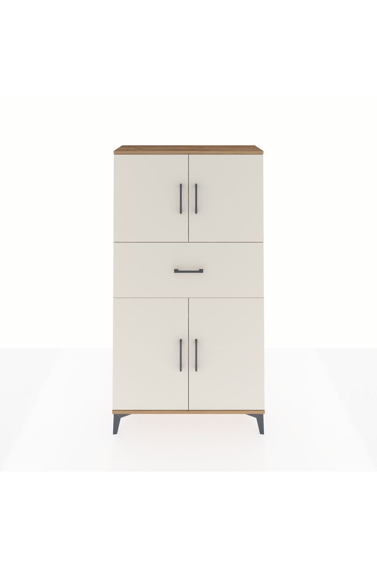 Arges Dolap 3 Raflı Tek Çekmeceli 4 Kapaklı 88x30x163 Çam-Aytaşı