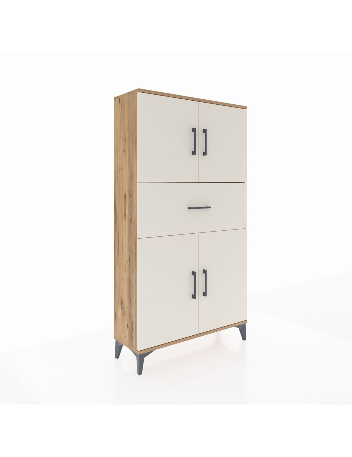 Arges Dolap 3 Raflı Tek Çekmeceli 4 Kapaklı 88x30x163 Çam-Aytaşı