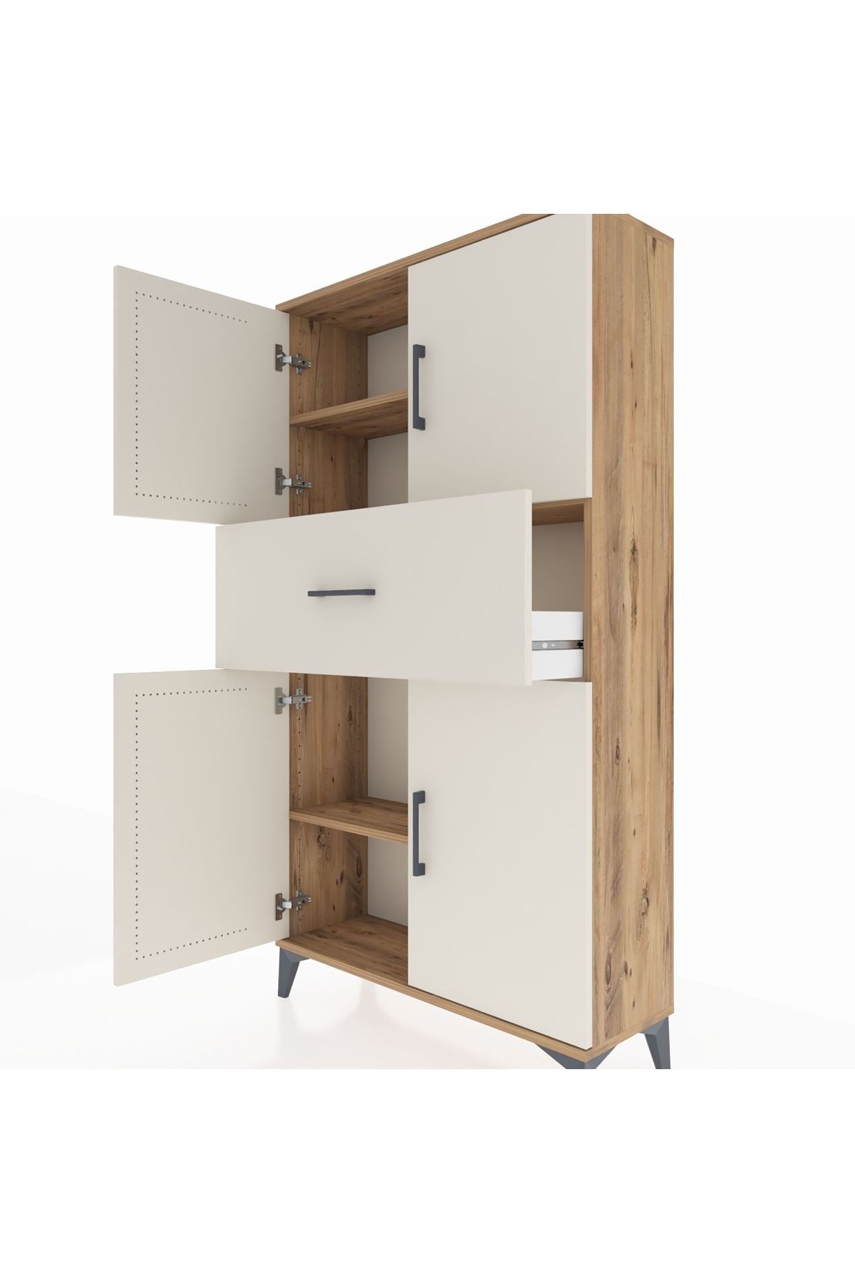 Arges Dolap 3 Raflı Tek Çekmeceli 4 Kapaklı 88x30x163 Çam-Aytaşı