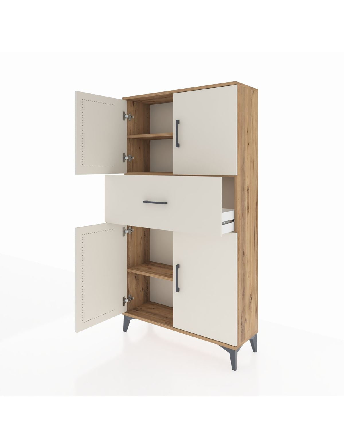 Arges Dolap 3 Raflı Tek Çekmeceli 4 Kapaklı 88x30x163 - S21M166V7A