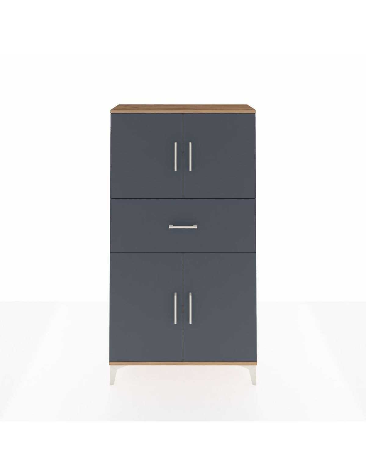 Arges Dolap 3 Raflı Tek Çekmeceli 4 Kapaklı 88x30x163 Çam-Antrasit