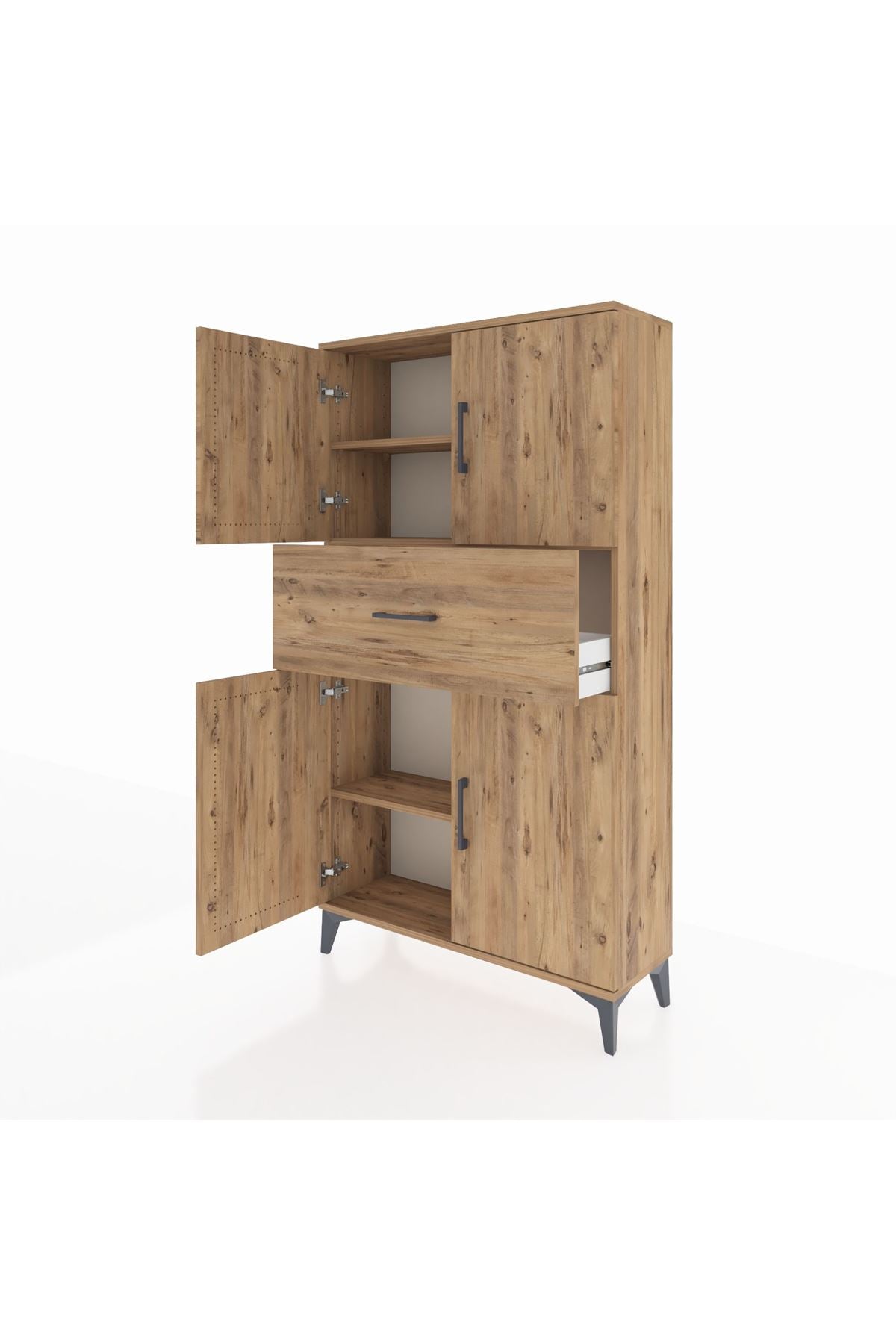 Arges Dolap 3 Raflı Tek Çekmeceli 4 Kapaklı 88x30x163 Çam-Çam