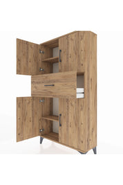 Arges Dolap 3 Raflı Tek Çekmeceli 4 Kapaklı 88x30x163 Çam-Çam