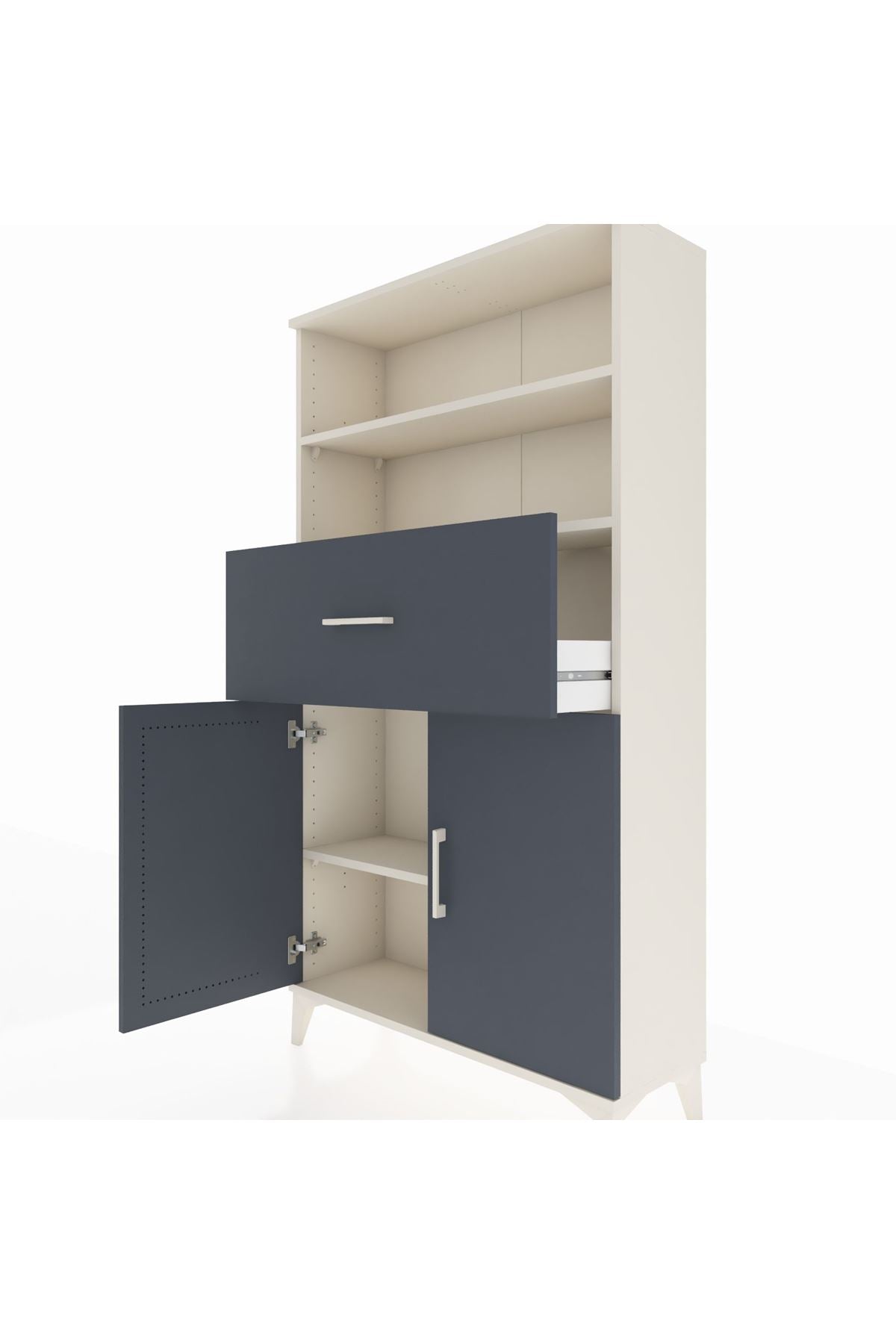 Arges Dolap 3 Raflı Tek Çekmeceli 2 Kapaklı 88x30x163 Aytaşı-Antrasit