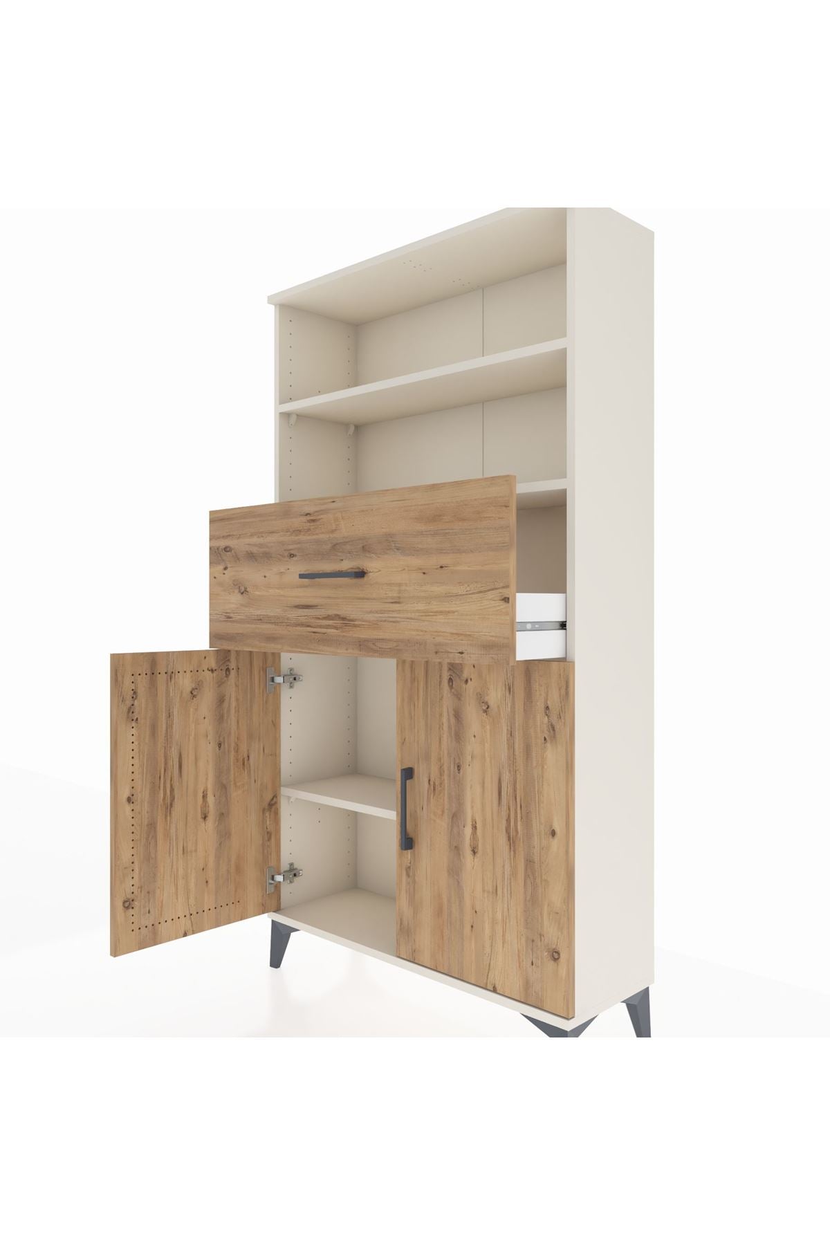 Arges Dolap 3 Raflı Tek Çekmeceli 2 Kapaklı 88x30x163 Aytaşı-Çam