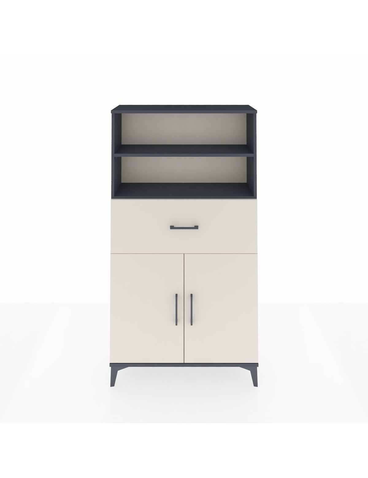 Arges Dolap 3 Raflı Tek Çekmeceli 2 Kapaklı 88x30x163 Antrasit-Aytaşı