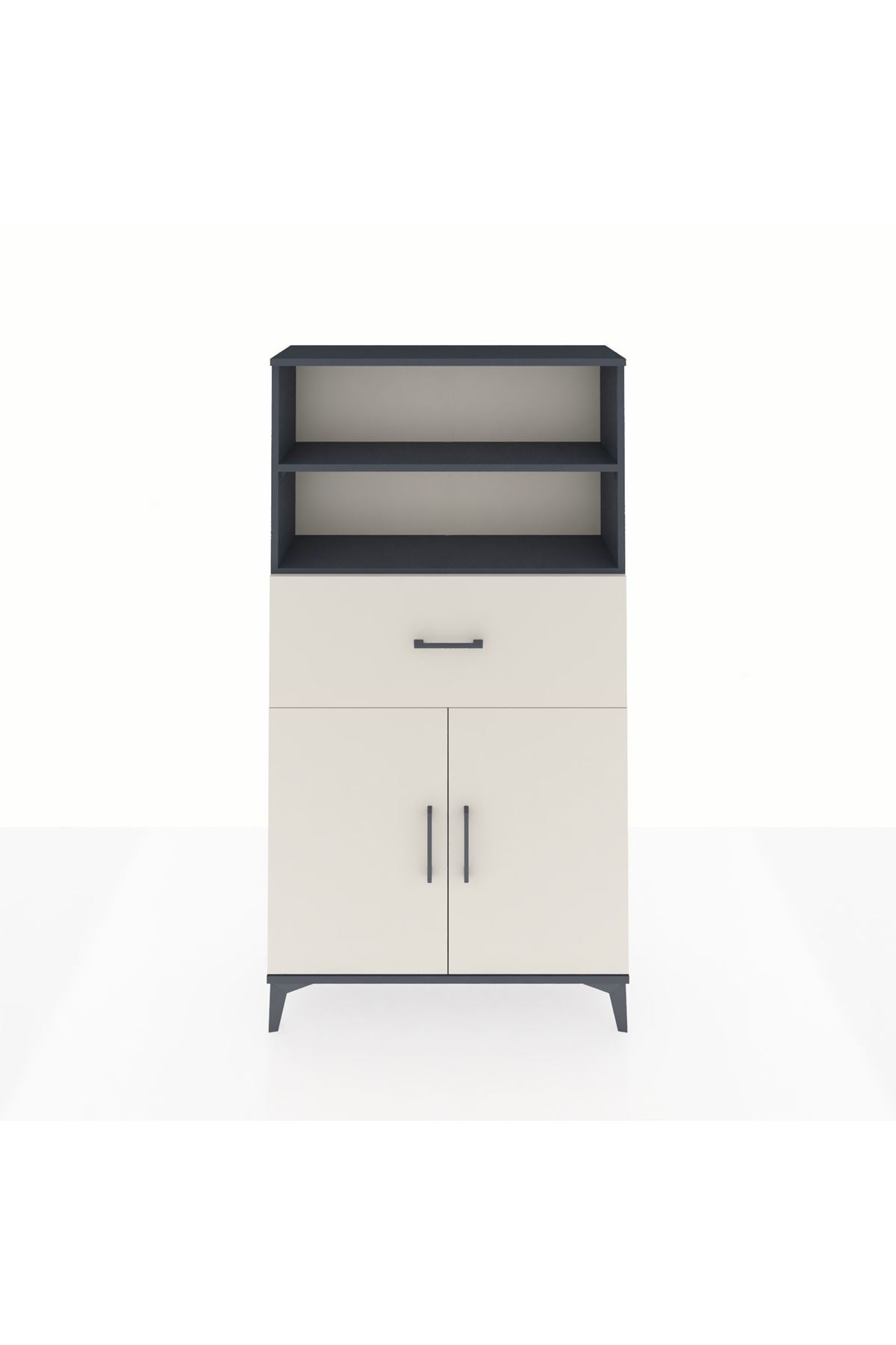 Arges Dolap 3 Raflı Tek Çekmeceli 2 Kapaklı 88x30x163 Antrasit-Aytaşı