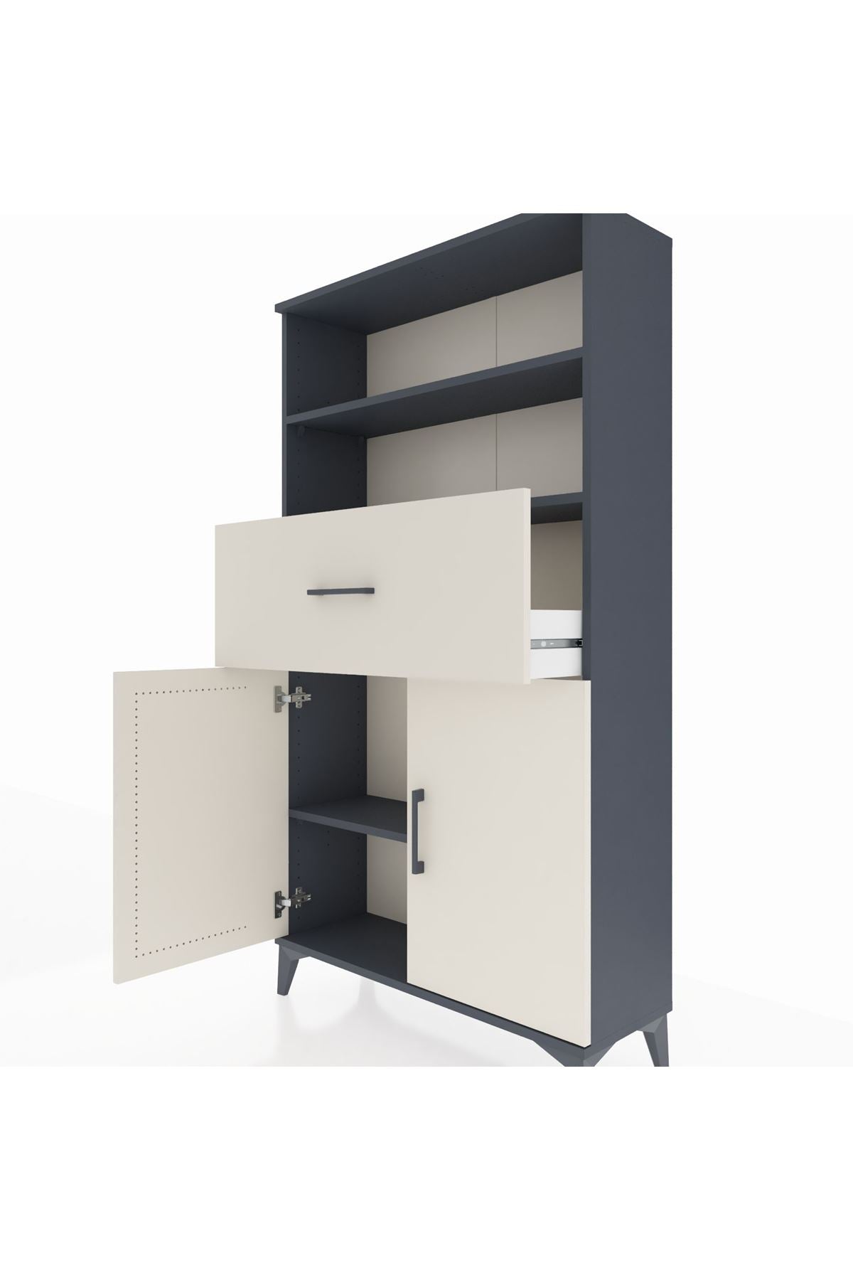 Arges Dolap 3 Raflı Tek Çekmeceli 2 Kapaklı 88x30x163 Antrasit-Aytaşı