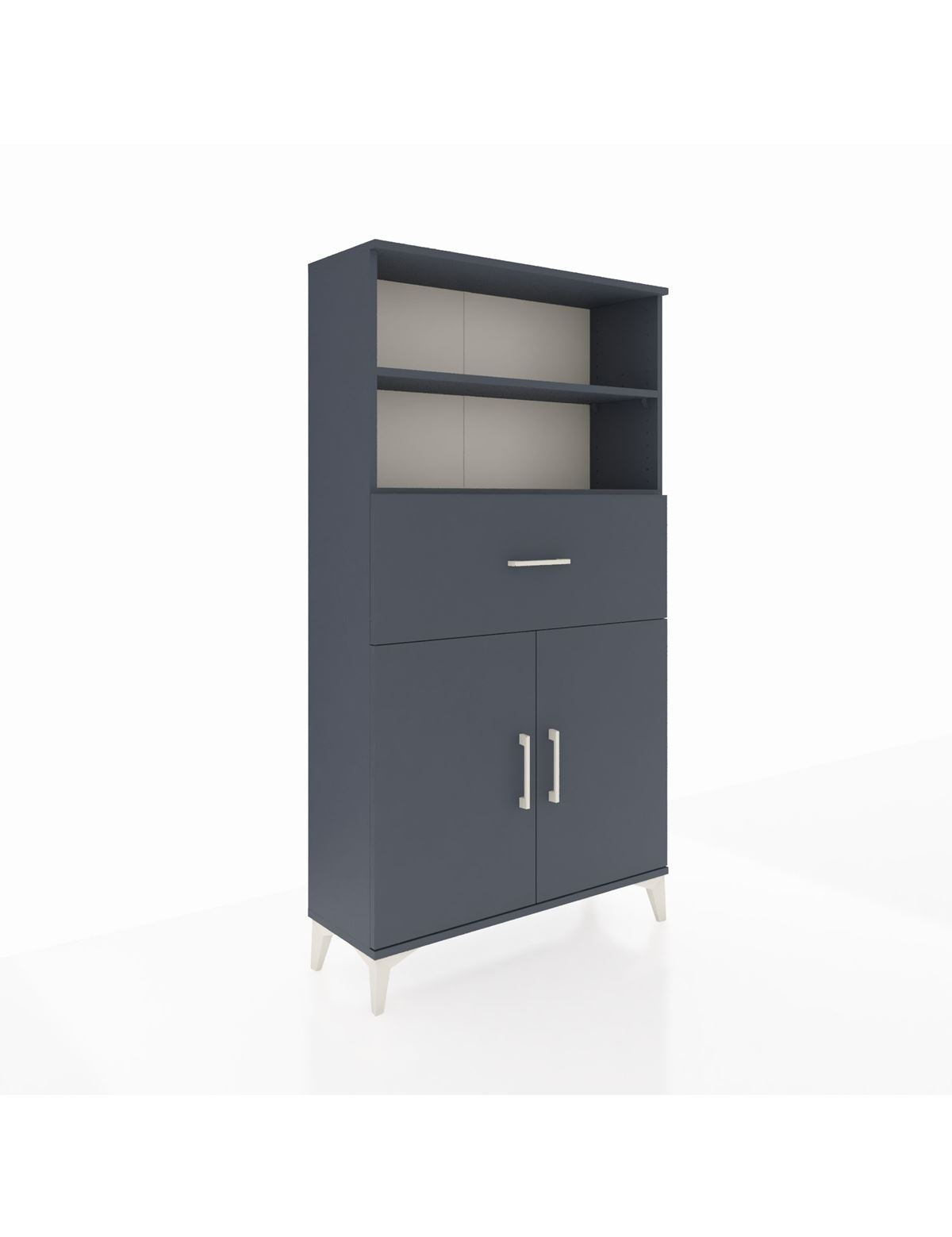 Arges Dolap 3 Raflı Tek Çekmeceli 2 Kapaklı 88x30x163 Antrasit-Antrasit