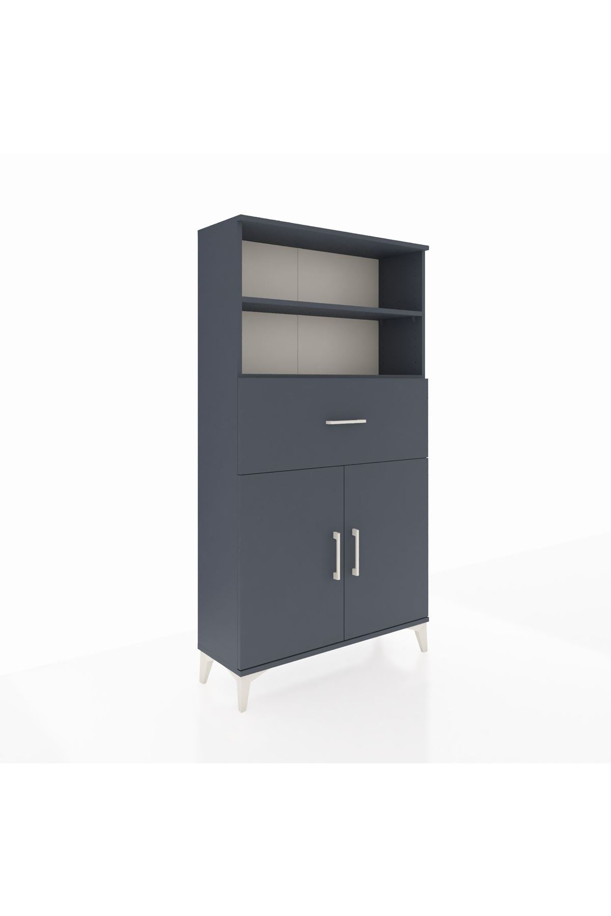 Arges Dolap 3 Raflı Tek Çekmeceli 2 Kapaklı 88x30x163 Antrasit-Antrasit