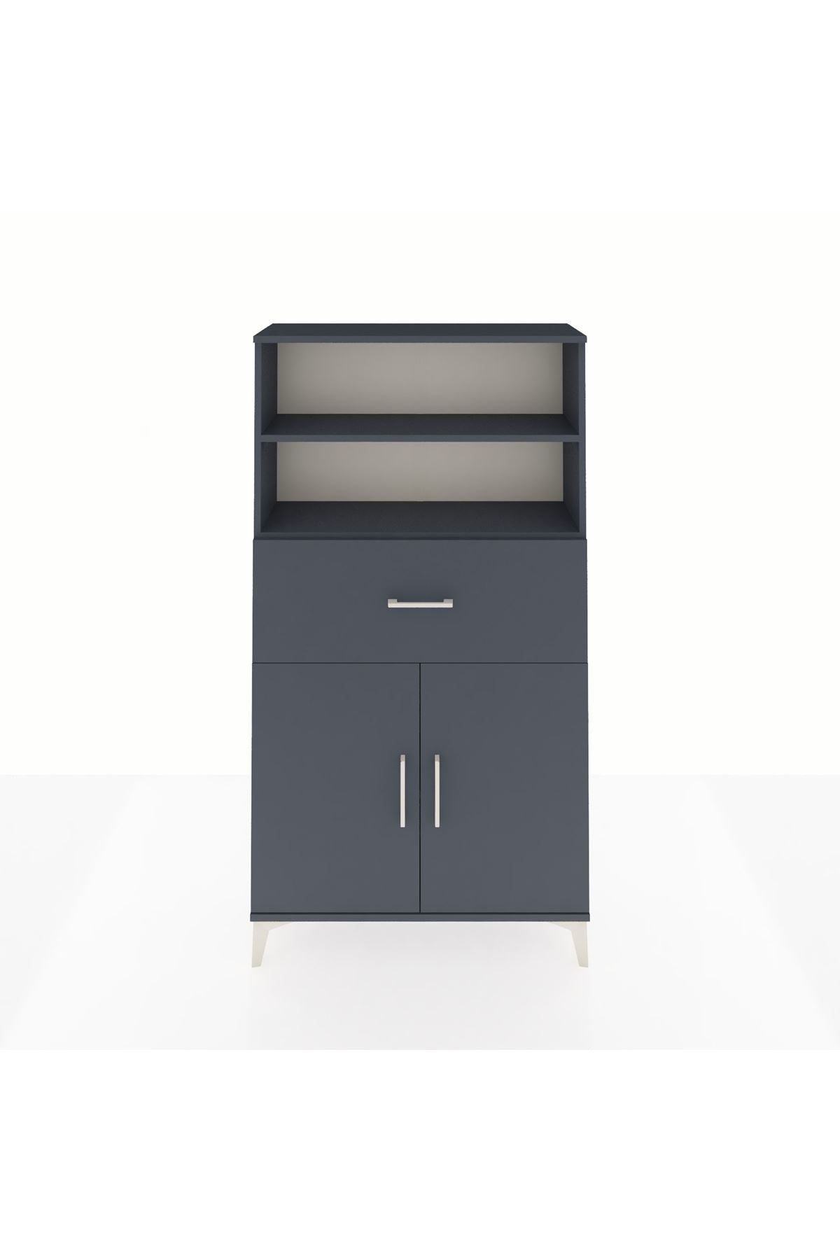 Arges Dolap 3 Raflı Tek Çekmeceli 2 Kapaklı 88x30x163 Antrasit-Antrasit