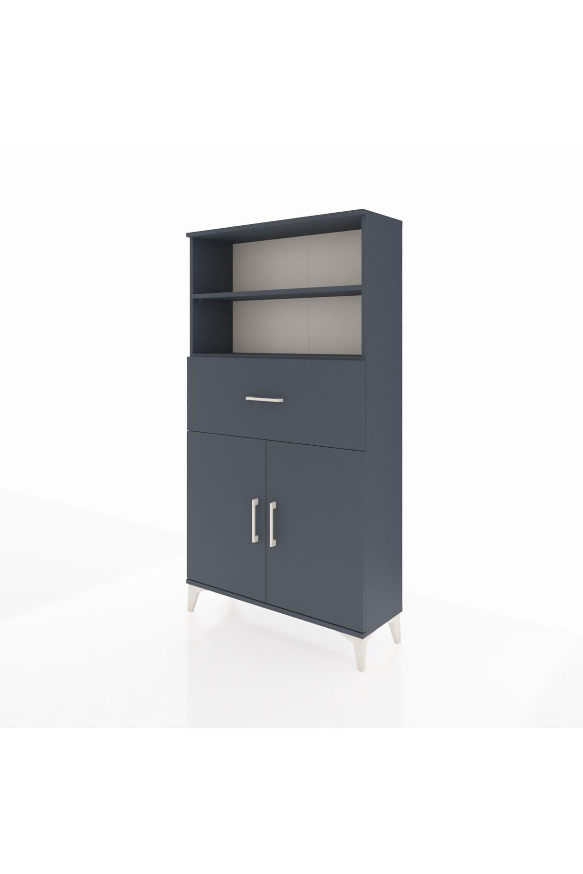 Arges Dolap 3 Raflı Tek Çekmeceli 2 Kapaklı 88x30x163 Antrasit-Antrasit