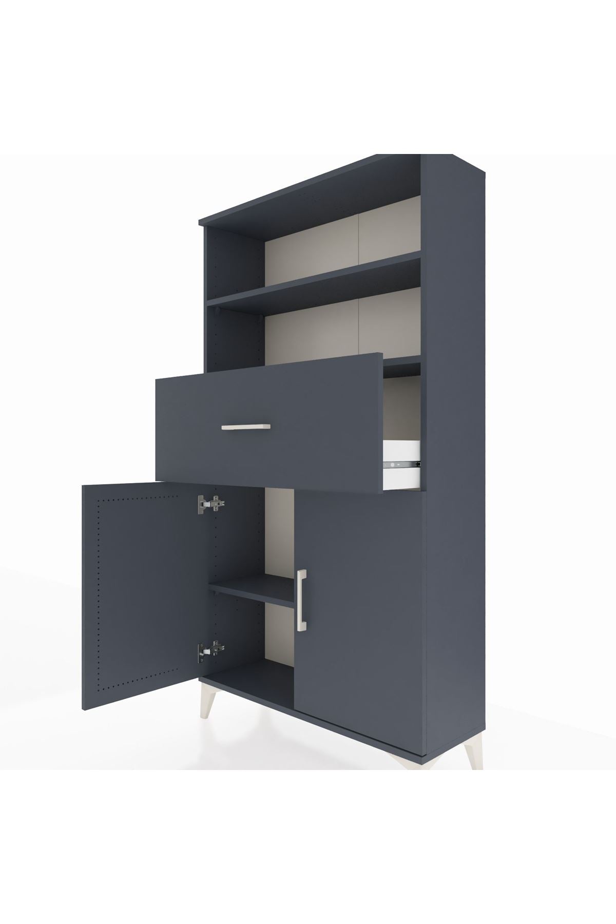 Arges Dolap 3 Raflı Tek Çekmeceli 2 Kapaklı 88x30x163 Antrasit-Antrasit