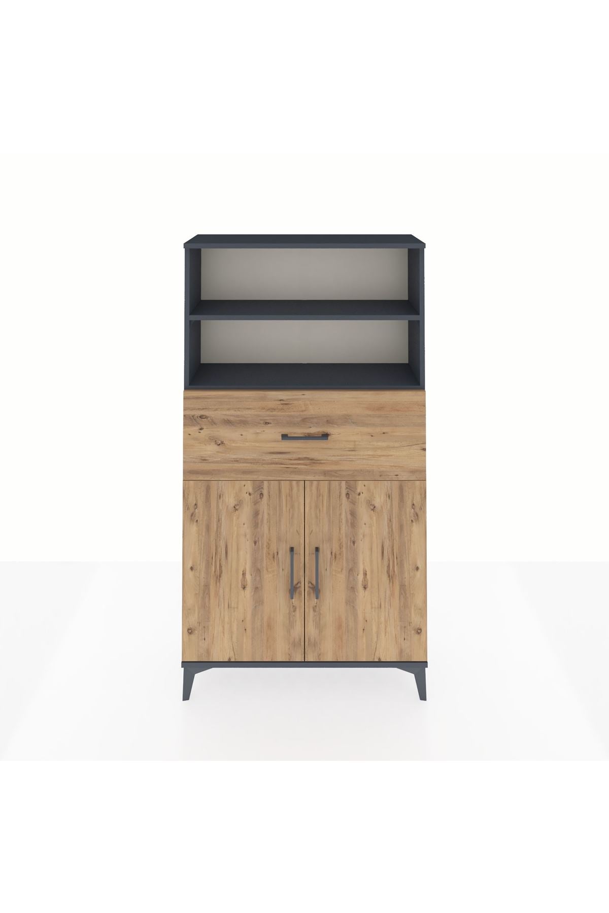 Arges Dolap 3 Raflı Tek Çekmeceli 2 Kapaklı 88x30x163 Antrasit-Çam