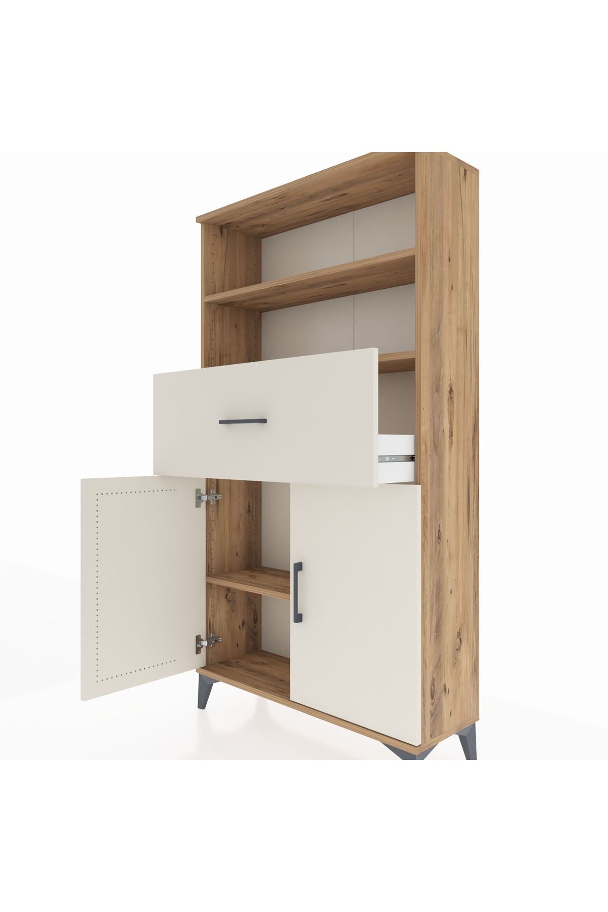 Arges Dolap 3 Raflı Tek Çekmeceli 2 Kapaklı 88x30x163 Çam-Aytaşı