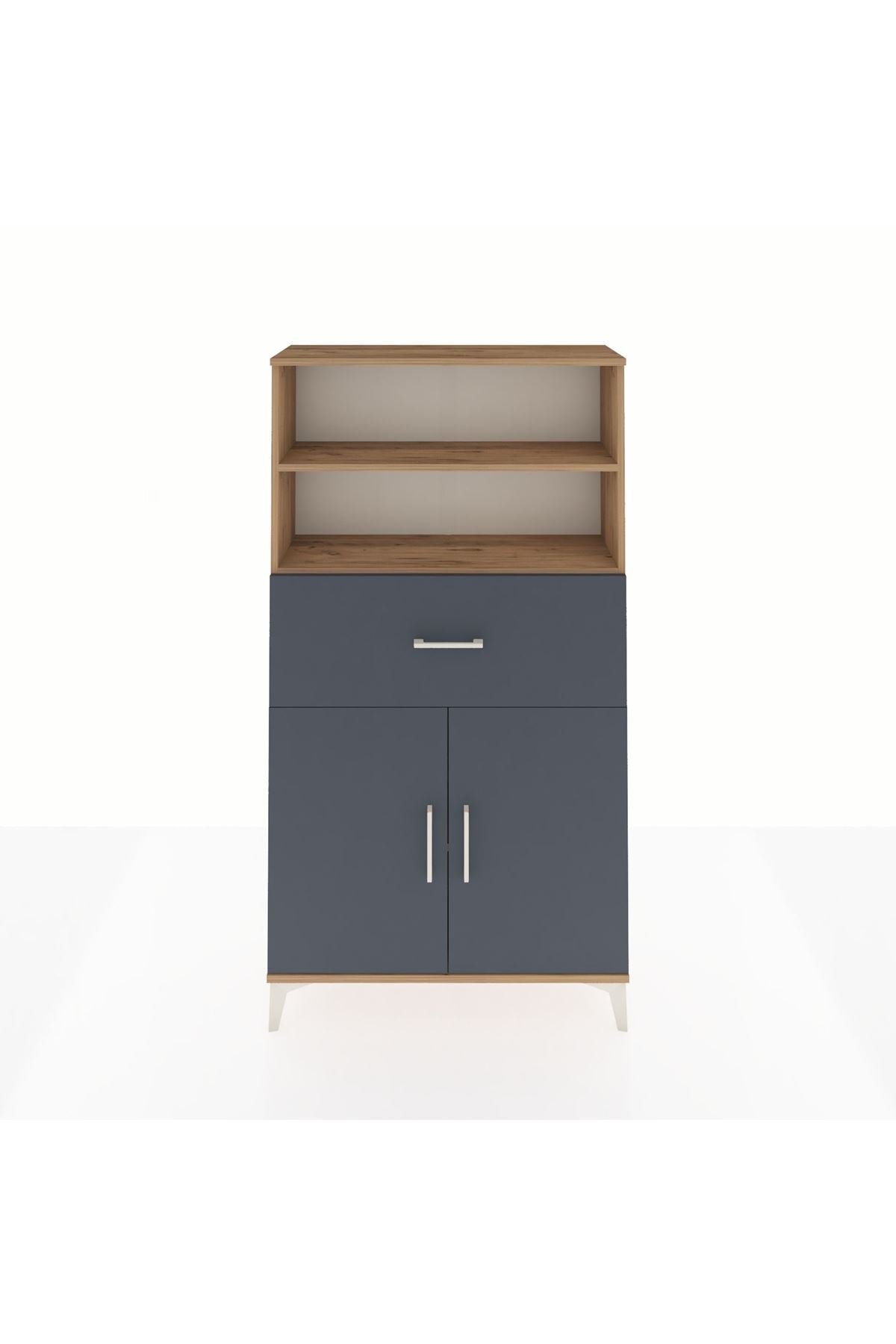 Arges Dolap 3 Raflı Tek Çekmeceli 2 Kapaklı 88x30x163 Çam-Antrasit