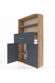 Arges Dolap 3 Raflı Tek Çekmeceli 2 Kapaklı 88x30x163 Çam-Antrasit
