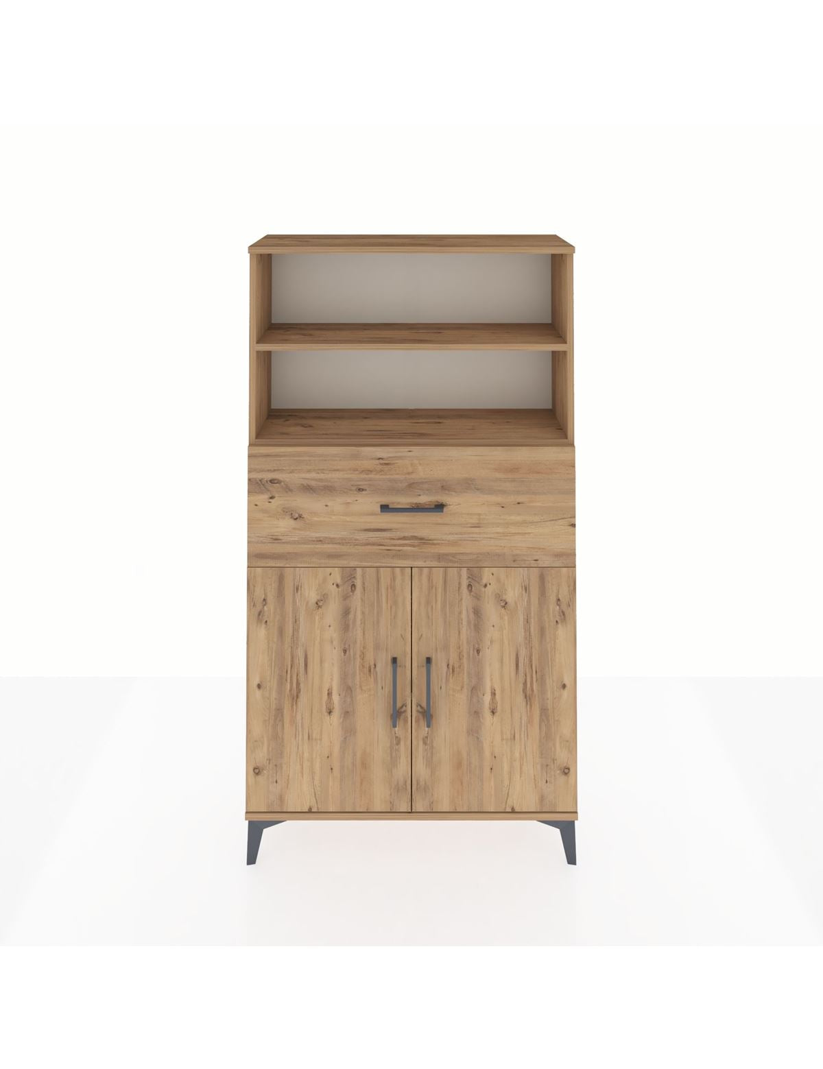 Arges Dolap 3 Raflı Tek Çekmeceli 2 Kapaklı 88x30x163 Çam-Çam