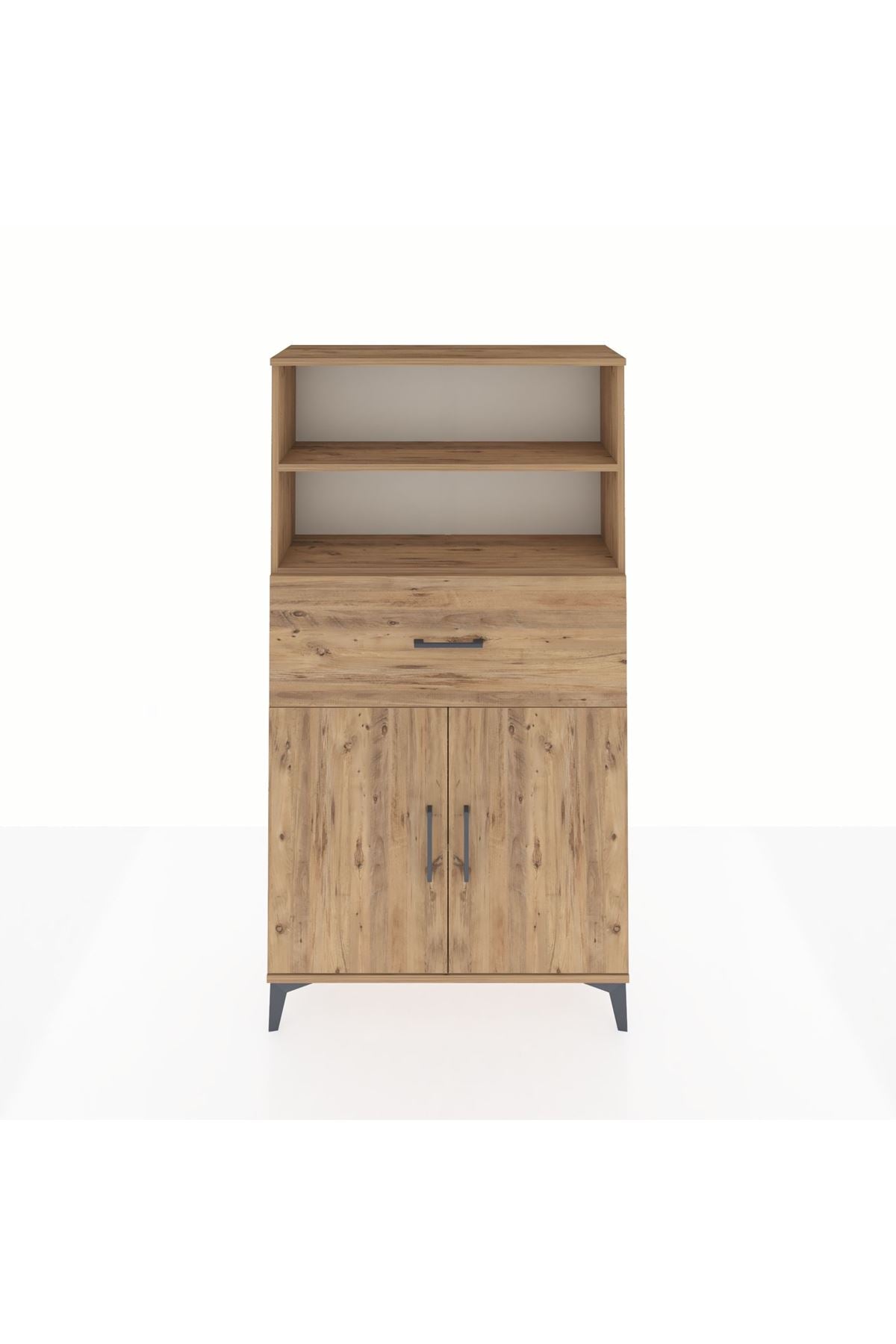 Arges Dolap 3 Raflı Tek Çekmeceli 2 Kapaklı 88x30x163 Çam-Çam