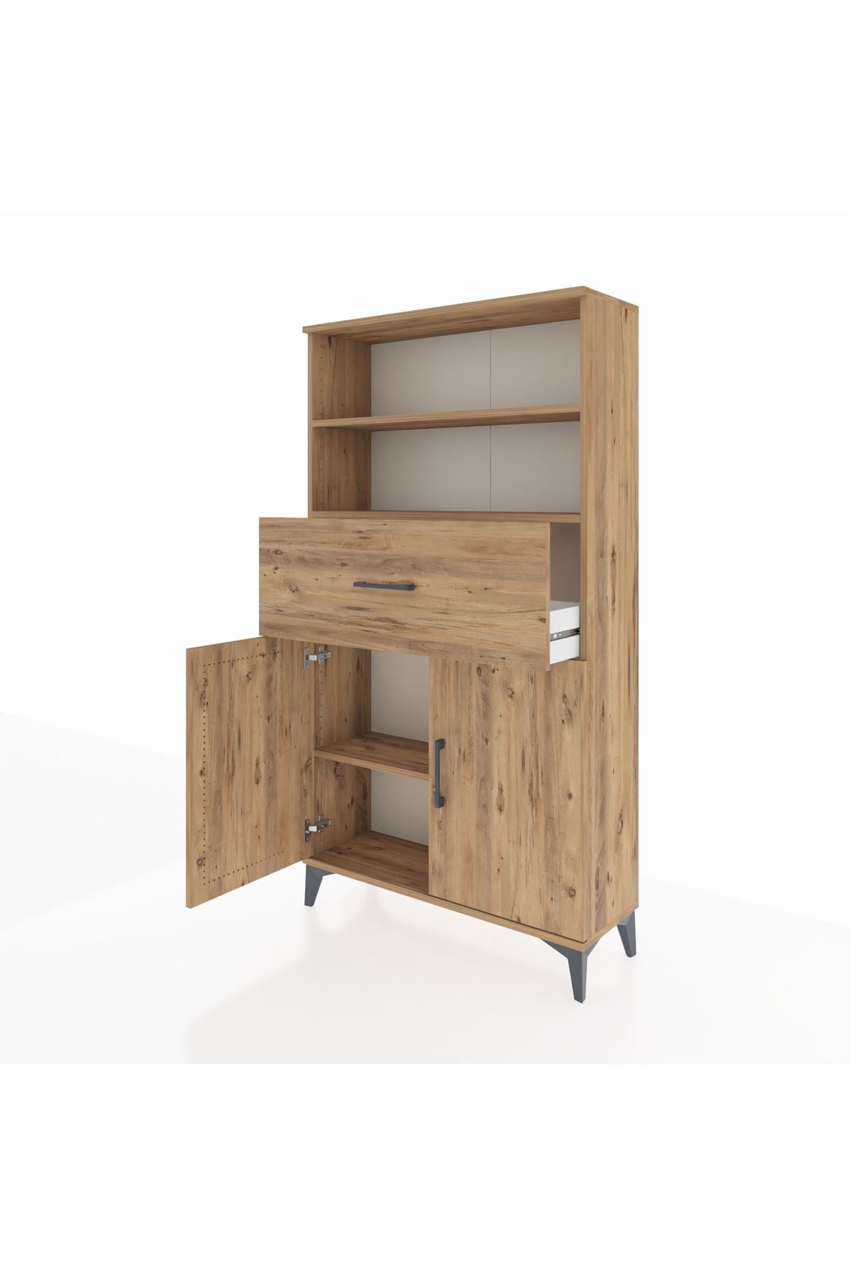 Arges Dolap 3 Raflı Tek Çekmeceli 2 Kapaklı 88x30x163 Çam-Çam