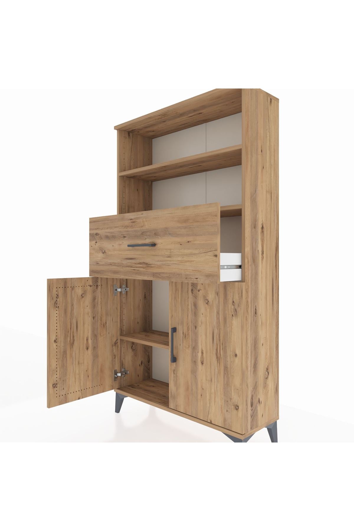 Arges Dolap 3 Raflı Tek Çekmeceli 2 Kapaklı 88x30x163 Çam-Çam