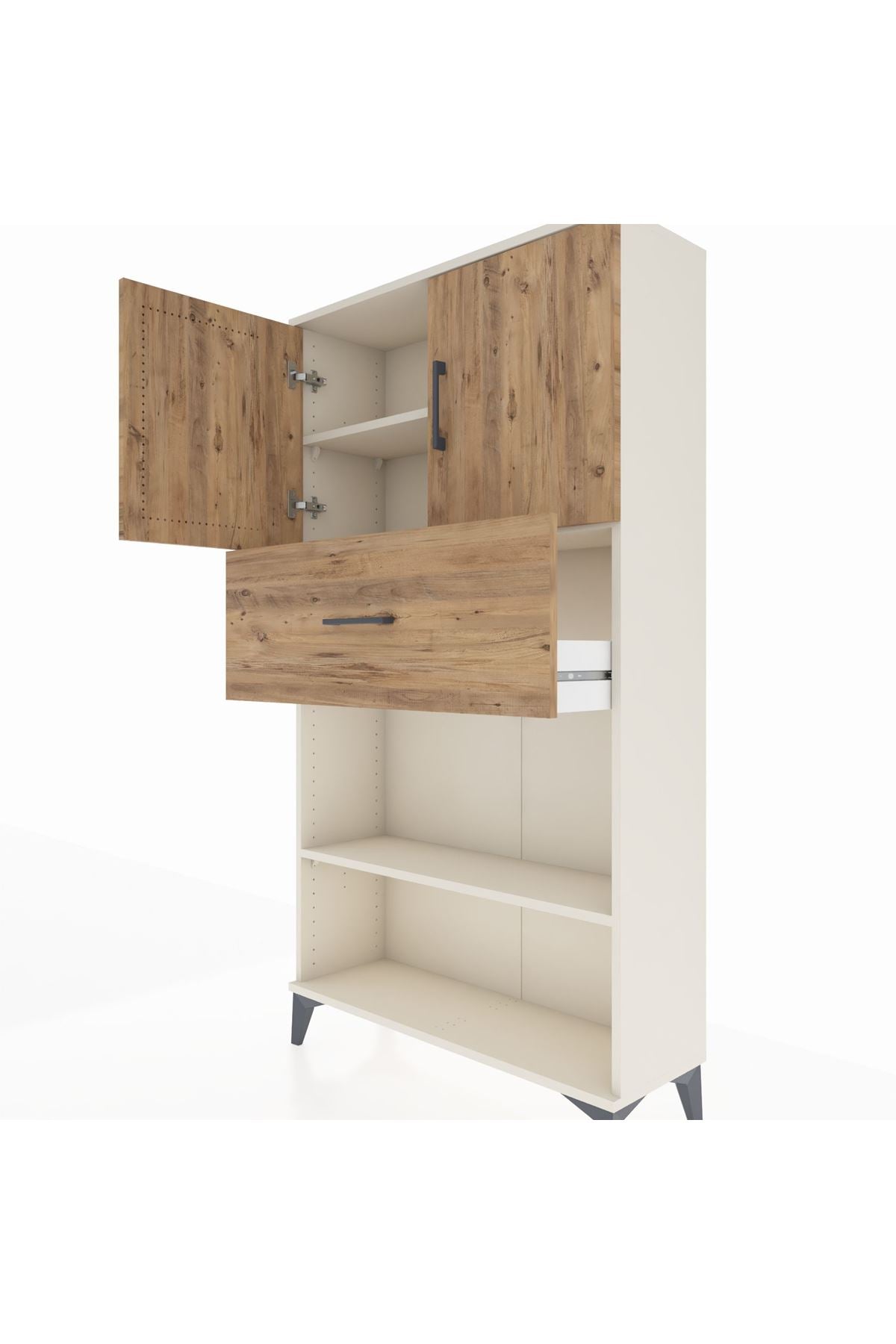 Arges Dolap 3 Raflı Tek Çekmeceli 2 Kapaklı 88x30x163 Aytaşı-Çam