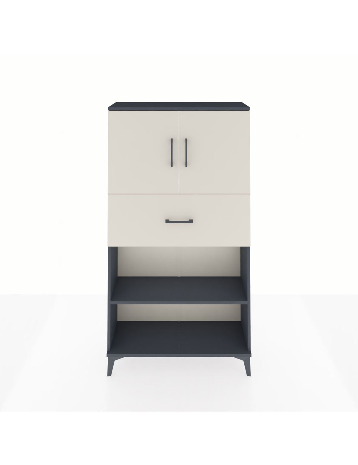 Arges Dolap 3 Raflı Tek Çekmeceli 2 Kapaklı 88x30x163 Antrasit-Aytaşı