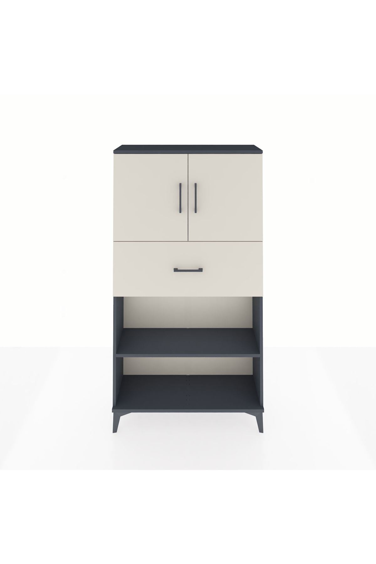 Arges Dolap 3 Raflı Tek Çekmeceli 2 Kapaklı 88x30x163 Antrasit-Aytaşı