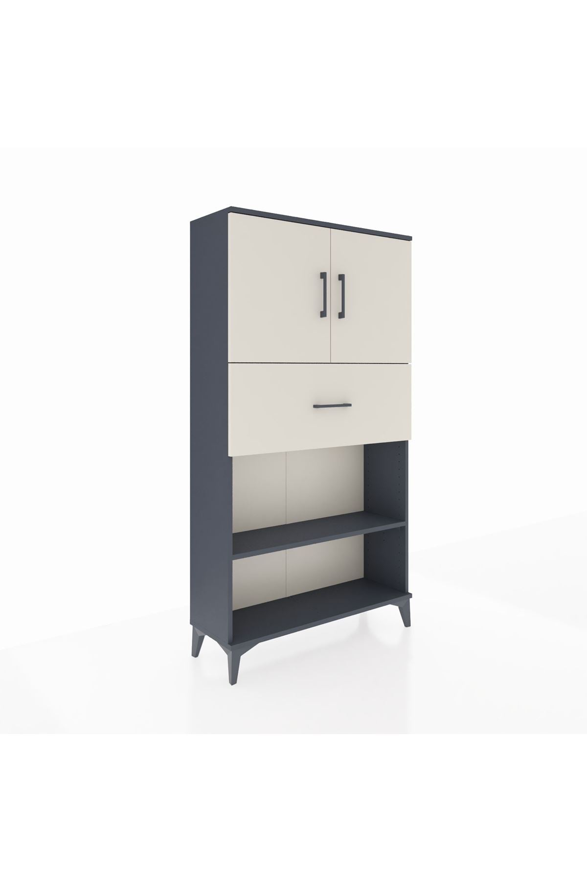 Arges Dolap 3 Raflı Tek Çekmeceli 2 Kapaklı 88x30x163 Antrasit-Aytaşı