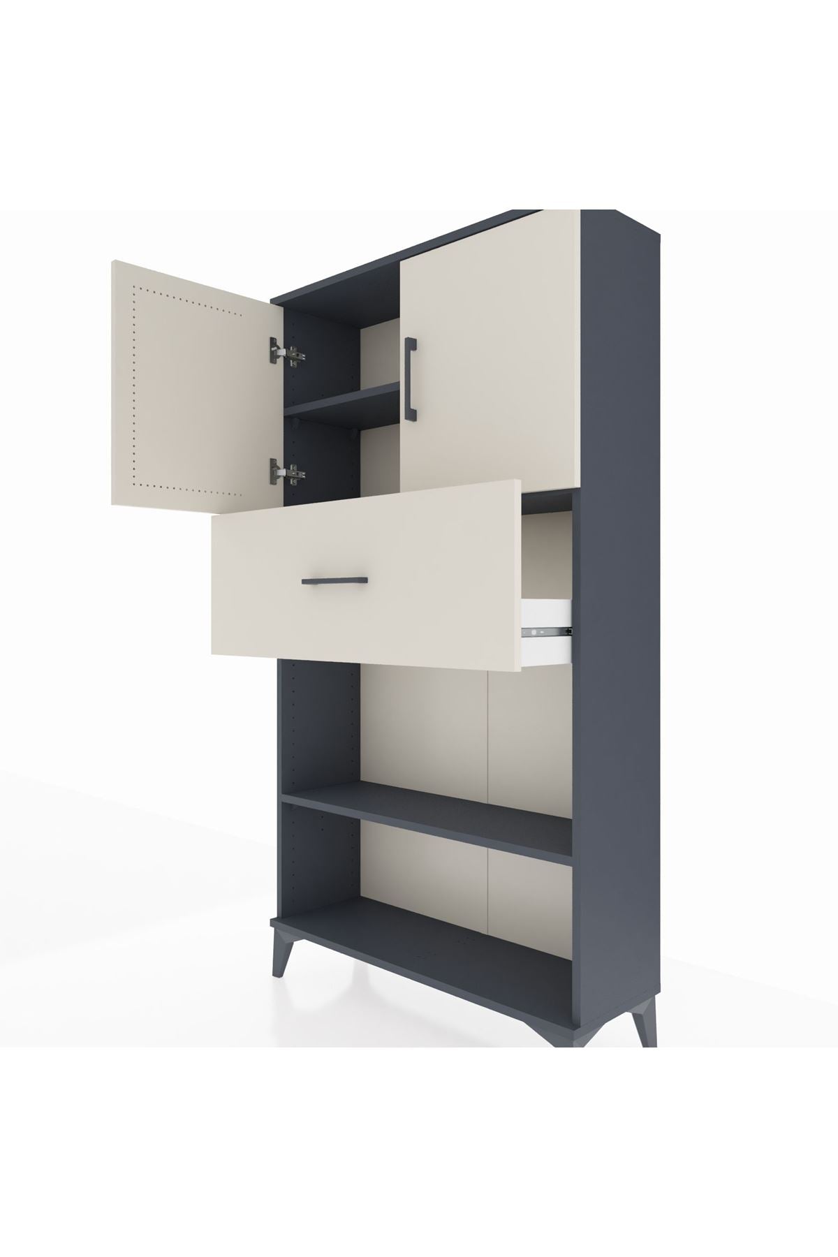 Arges Dolap 3 Raflı Tek Çekmeceli 2 Kapaklı 88x30x163 Antrasit-Aytaşı